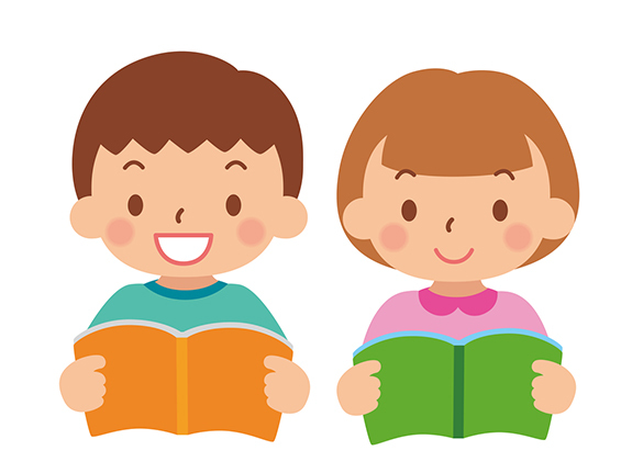 イラスト：本を読む2人の子ども